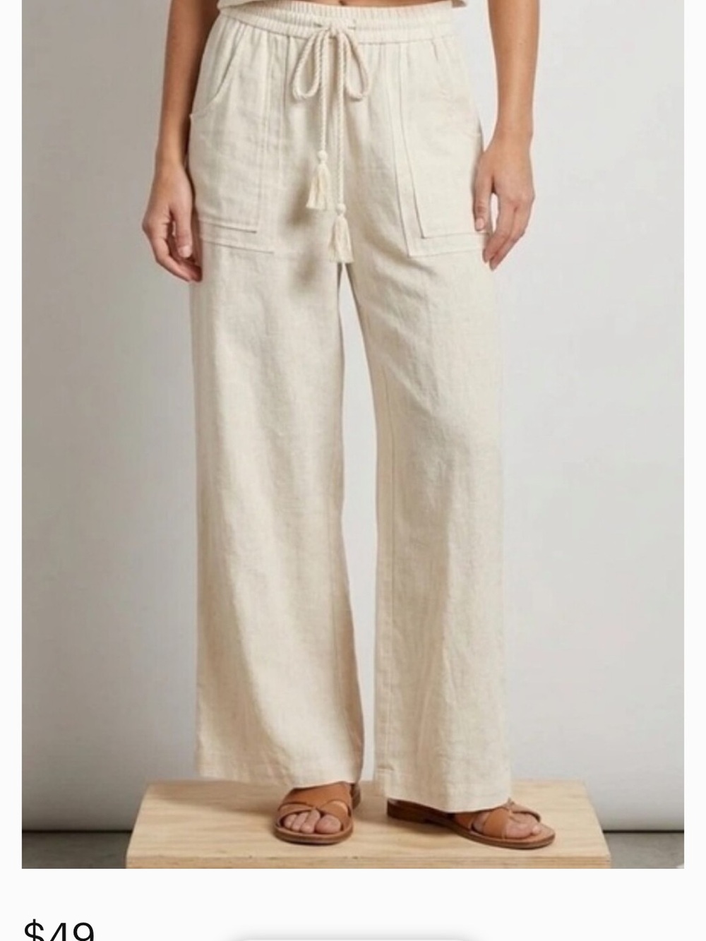 House of Harlow | Cream Linen-Blend High-Waist Wide Leg Pants | Size S
